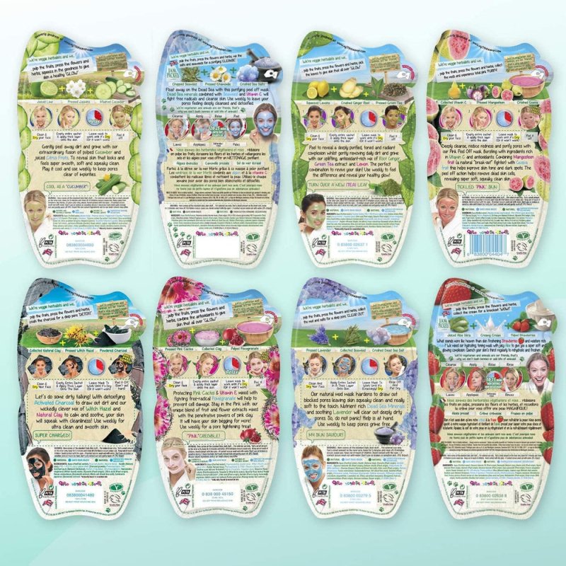 7th Heaven Beauty Box of Treats Gift Pack with 8 Facial Skincare Masks - Includes a Decorated Keepsake Box and Cleansing Face Cloth - Face Masks - British D'sire