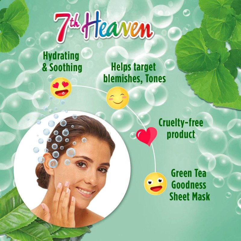 7th Heaven Bubble Tea Oxygen Mask Infused with Green Tea and Centella Asiatica to Hydrate, Soothe and Help Target Blemishes - Face Masks - British D'sire