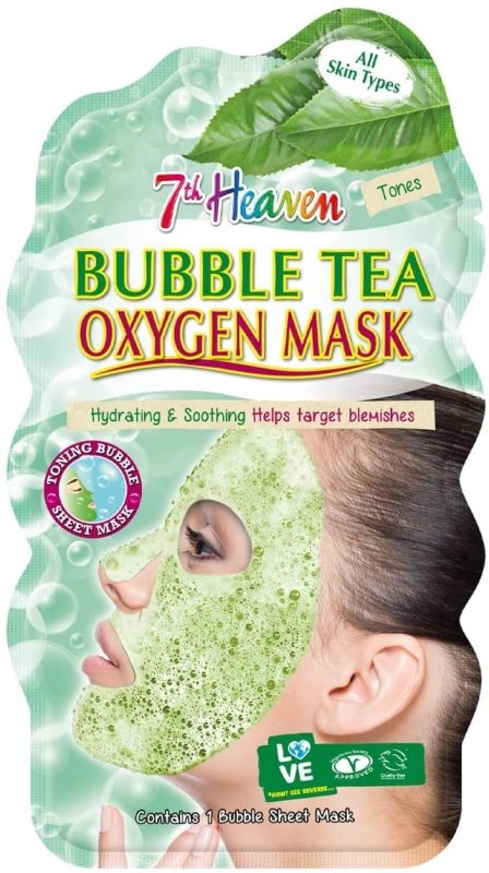 7th Heaven Bubble Tea Oxygen Mask Infused with Green Tea and Centella Asiatica to Hydrate, Soothe and Help Target Blemishes - Face Masks - British D'sire