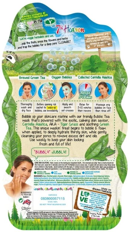 7th Heaven Bubble Tea Oxygen Mask Infused with Green Tea and Centella Asiatica to Hydrate, Soothe and Help Target Blemishes Secondary image