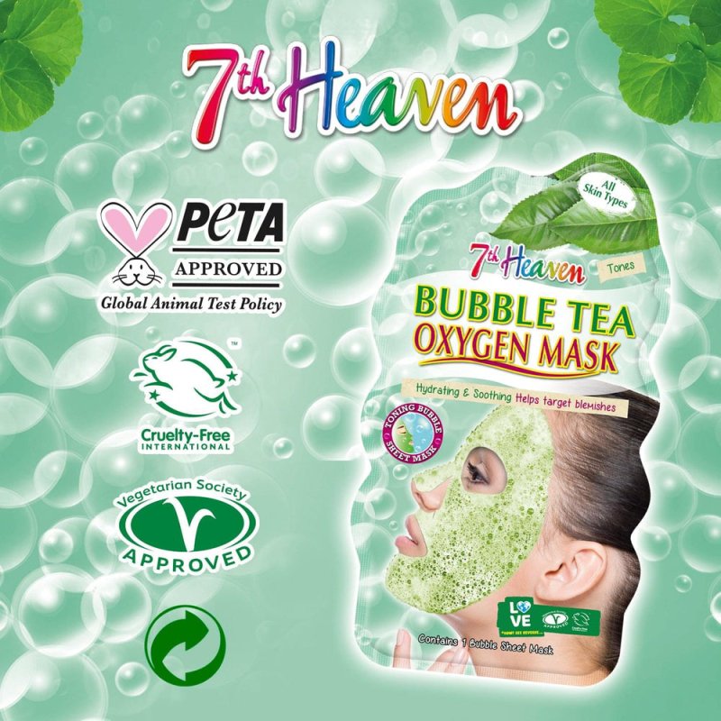 7th Heaven Bubble Tea Oxygen Mask Infused with Green Tea and Centella Asiatica to Hydrate, Soothe and Help Target Blemishes - Face Masks - British D'sire