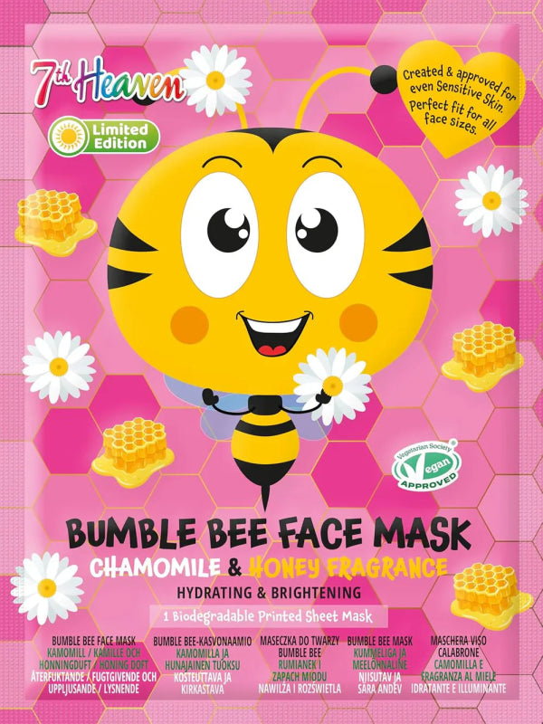 7th Heaven Bumble Bee Sheet Face Mask with Chamomile & Honey - Soothing & Hydrating - Face Masks - British D'sire Main image