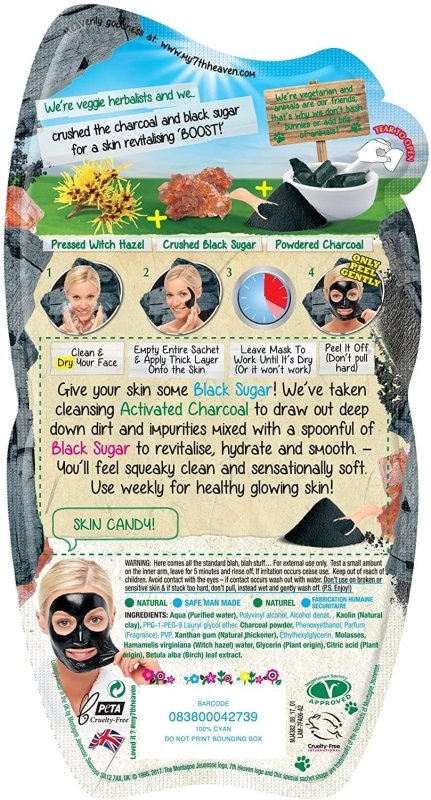 7th Heaven Charcoal and Black Sugar Easy Peel-Off Mask with Activated Charcoal and Pressed Witch Hazel for a Deep Pore Detox, Ideal for Oily, Combination and Problem Skin - Face Masks - British D'sire