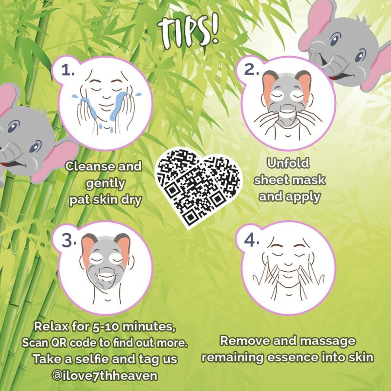 7th Heaven Face Food Born Free Elephant Sheet Mask enriched with Ginkgo and Lotus Blossom to Chill out, Moisturise and Calk your Skin - Face Masks - British D'sire