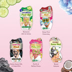 7th Heaven Pamper Hamper Skincare Set - 9 x Face Masks Skincare, 1 x Hair Masks for Dry Damaged Hair and 1 x Body Puff - Gift Set of Peel Off Face Masks & Clay Face Mask Sachets - British D'sire