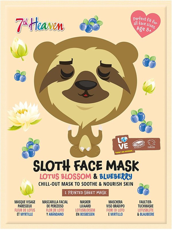 7th Heaven Sloth Face Sheet Mask with Lotus Blossom and Blueberry to Soothe and Nourish Skin - Sheet Mask - British D'sire Main image