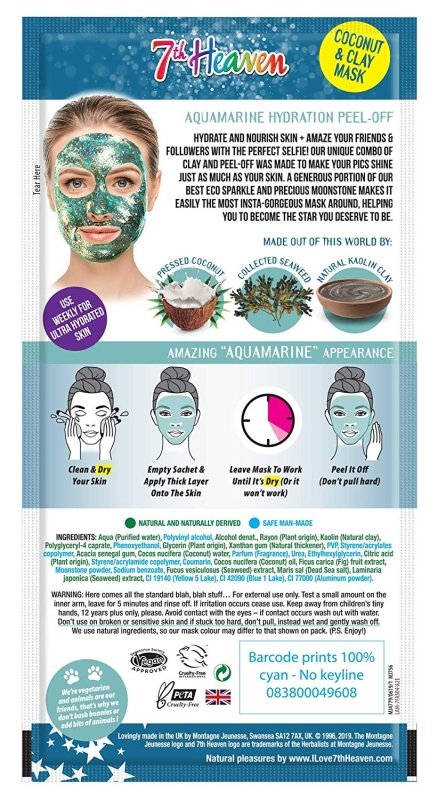7th Heaven StarDust Heavenly Aquamarine Peel - Off Coconut Clay Mask - Face Masks - British D'sire