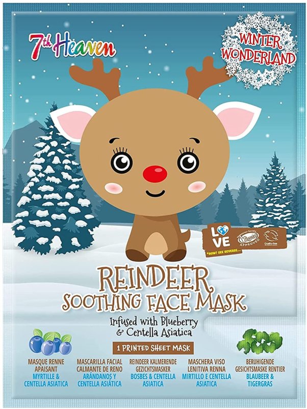 7th Heaven Winter Wonderland Reindeer Facial Sheet Mask Infused with Blueberry and Centella Asiatica - Sheet Mask - British D'sire
