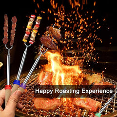 8 PCS Marshmallow Toasting Forks, Barbecue Forks Marshmallow Roasting Sticks Extendable Stainless Steel Hot Dog Fork with Wooden Handle Grilling Skewers for Fire Pit and BBQ Campfire Party - British D'sire