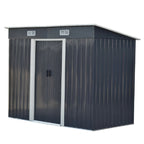 8 x 4 ft Metal Garden Shed Tool Storage with Base Frame, Charcoal Black - Garden Shed - British D'sire