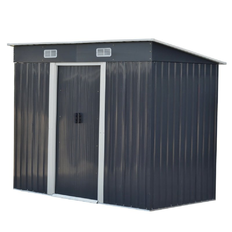 8 x 4 ft Metal Garden Shed Tool Storage with Base Frame, Charcoal Black - Garden Shed - British D'sire