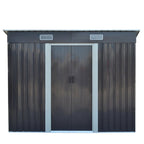 8 x 4 ft Metal Garden Shed Tool Storage with Base Frame, Charcoal Black - Garden Shed - British D'sire