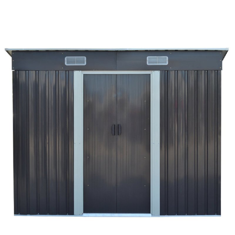 8 x 4 ft Metal Garden Shed Tool Storage with Base Frame, Charcoal Black - Garden Shed - British D'sire