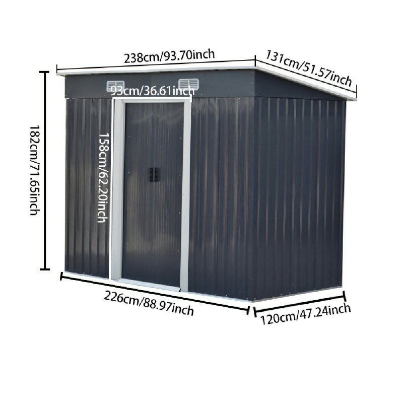 8 x 4 ft Metal Garden Shed Tool Storage with Base Frame, Charcoal Black - Garden Shed - British D'sire