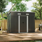 8 x 4 ft Metal Garden Shed Tool Storage with Base Frame, Charcoal Black - Garden Shed - British D'sire