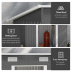 8 x 4 ft Metal Garden Shed Tool Storage with Base Frame, Charcoal Black - Garden Shed - British D'sire
