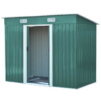 8 x 4 ft Pent Metal Garden Shed Outdoor Tool Storage House with Lockable Door and Base Frame, Dark Green - Garden Shed - British D'sire