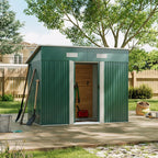 8 x 4 ft Pent Metal Garden Shed Outdoor Tool Storage House with Lockable Door and Base Frame, Dark Green - Garden Shed - British D'sire