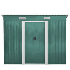 8 x 4 ft Pent Metal Garden Shed Outdoor Tool Storage House with Lockable Door and Base Frame, Dark Green - Garden Shed - British D'sire
