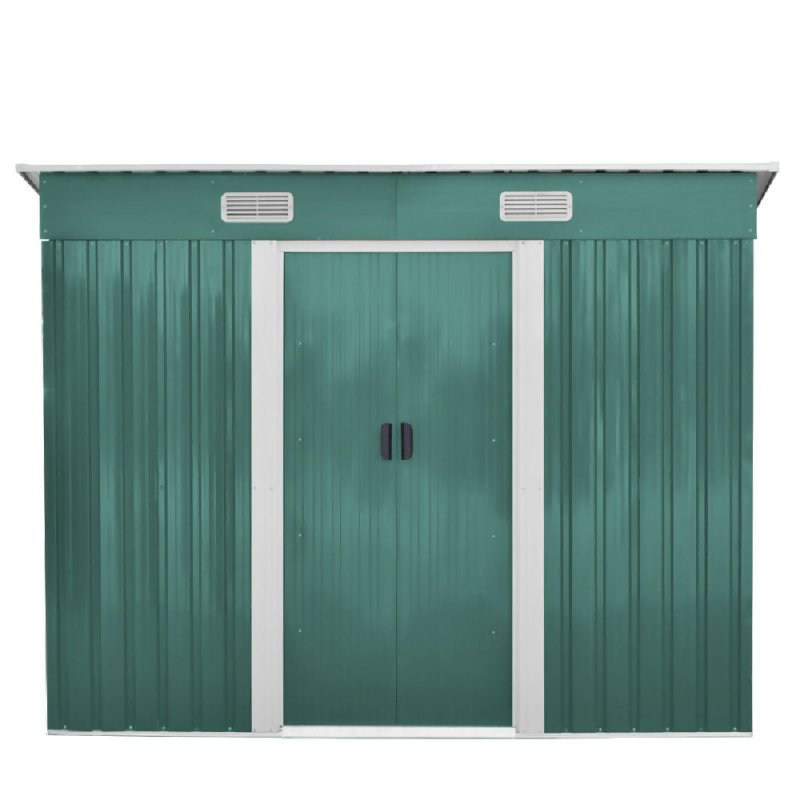 8 x 4 ft Pent Metal Garden Shed Outdoor Tool Storage House with Lockable Door and Base Frame, Dark Green - Garden Shed - British D'sire