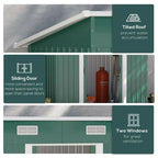 8 x 4 ft Pent Metal Garden Shed Outdoor Tool Storage House with Lockable Door and Base Frame, Dark Green - Garden Shed - British D'sire
