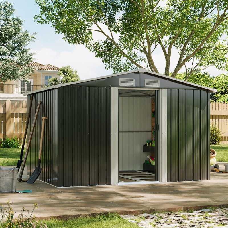 8 X 6 ft Charcoal Black Apex Metal Shed Garden Storage Shed with Base Secondary image