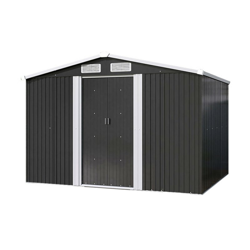 8 X 6 ft Charcoal Black Apex Metal Shed Garden Storage Shed with Base - Garden Shed - British D'sire