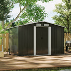 8 X 6 ft Charcoal Black Apex Metal Shed Garden Storage Shed with Base - Garden Shed - British D'sire