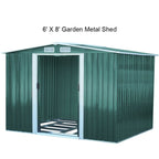 8 x 6 ft Metal Shed Garden Storage Shed Apex Roof Double Door with Base, Dark Green - British D'sire