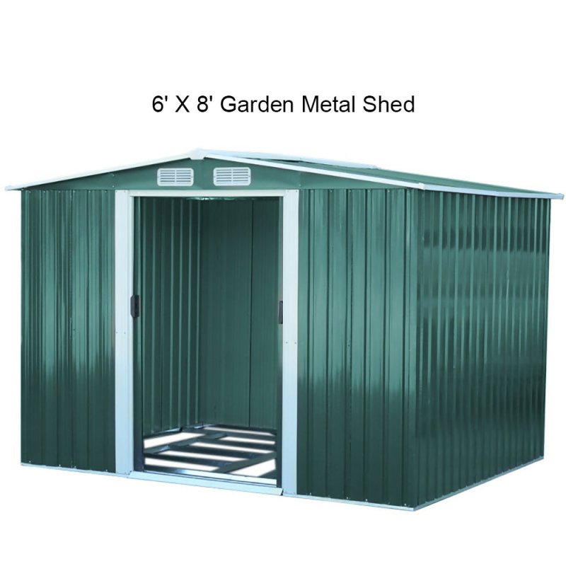 8 x 6 ft Metal Shed Garden Storage Shed Apex Roof Double Door with Base, Dark Green - British D'sire
