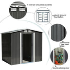 8 x 8 ft Metal Shed Garden Storage Shed Apex Roof Double Door with Base Foundation, Charcoal Black - Garden Shed - British D'sire