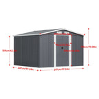 8 x 8 ft Metal Shed Garden Storage Shed Apex Roof Double Door with Base Foundation, Charcoal Black - Garden Shed - British D'sire