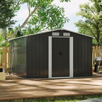 8 x 8 ft Metal Shed Garden Storage Shed Apex Roof Double Door with Base Foundation, Charcoal Black - Garden Shed - British D'sire