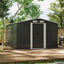 8 x 8 ft Metal Shed Garden Storage Shed Apex Roof Double Door with Base Foundation, Charcoal Black - Garden Shed - British D'sire