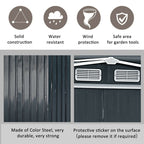 8 x 8 ft Metal Shed Garden Storage Shed Apex Roof Double Door with Base Foundation, Charcoal Black - Garden Shed - British D'sire