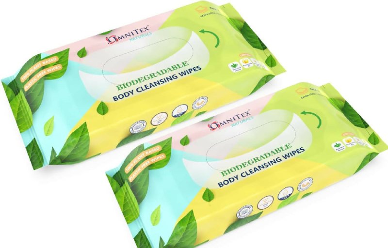 80x Omnitex Biodegradable Extra Large & Extra Thick Body Cleansing Wipes - Microwaveable | Rinse Free Wipes for Camping, Festivals, Elderly Bed Bath | Alcohol Free, With Aloe Vera & Vitamins | 2x 40pk - Wipes - British D'sire Main image