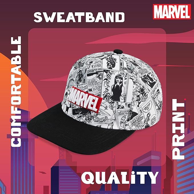 Marvel Black & White Baseball Cap – Adjustable, One Size