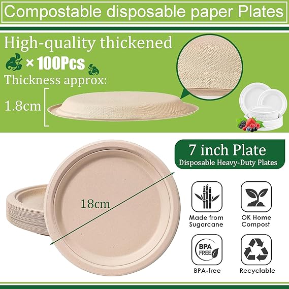 Connoisseur EcoLife Disposable Paper Plates – 7-Inch Brown Bagasse Plates, 50-Pack | Sturdy, Compostable, and Biodegradable Sugarcane Plates | Heavy-Duty, Eco-Friendly Party Plates for Hot & Cold Food Secondary image