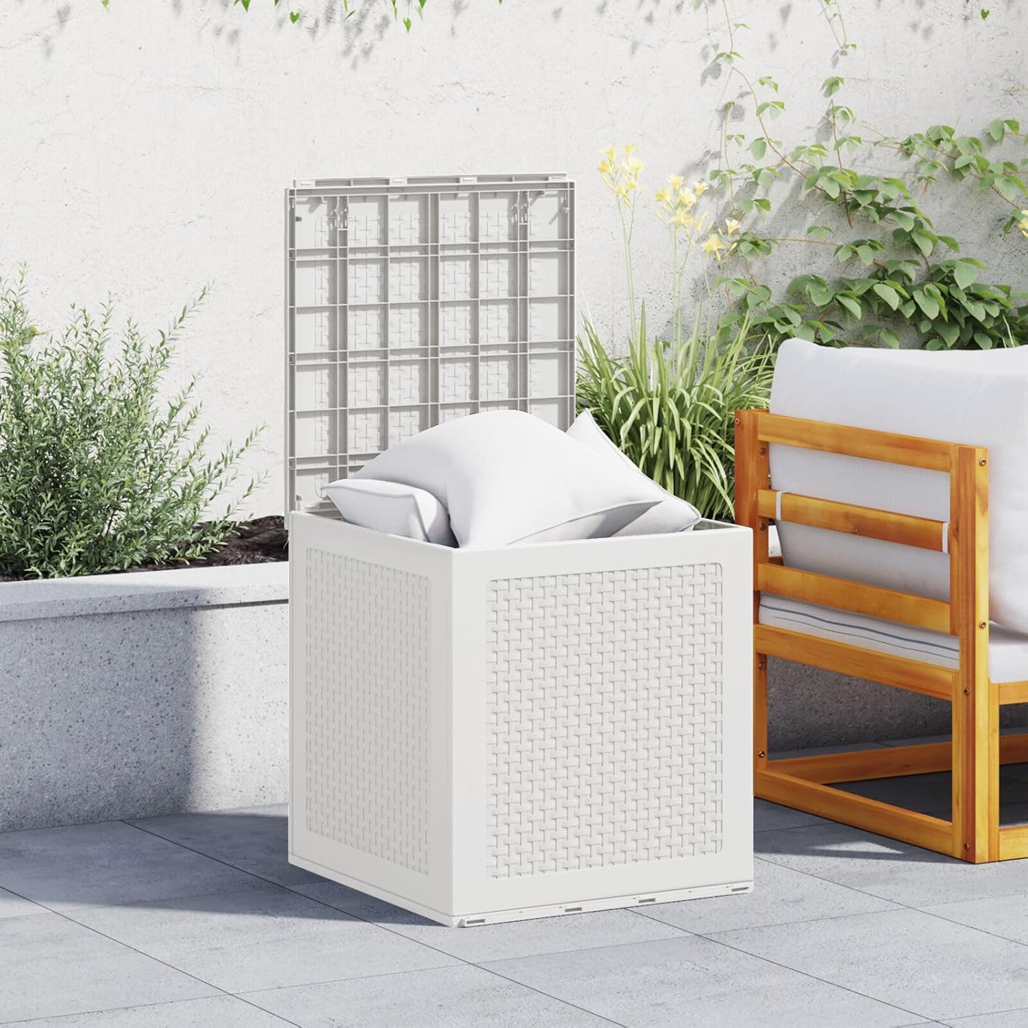 vidaXL Garden Storage Box - Compact Outdoor White 55x53x57 cm - PP Weather-Resistant Cubic Box for Patio, Balcony, or Garden Tools and Cushions