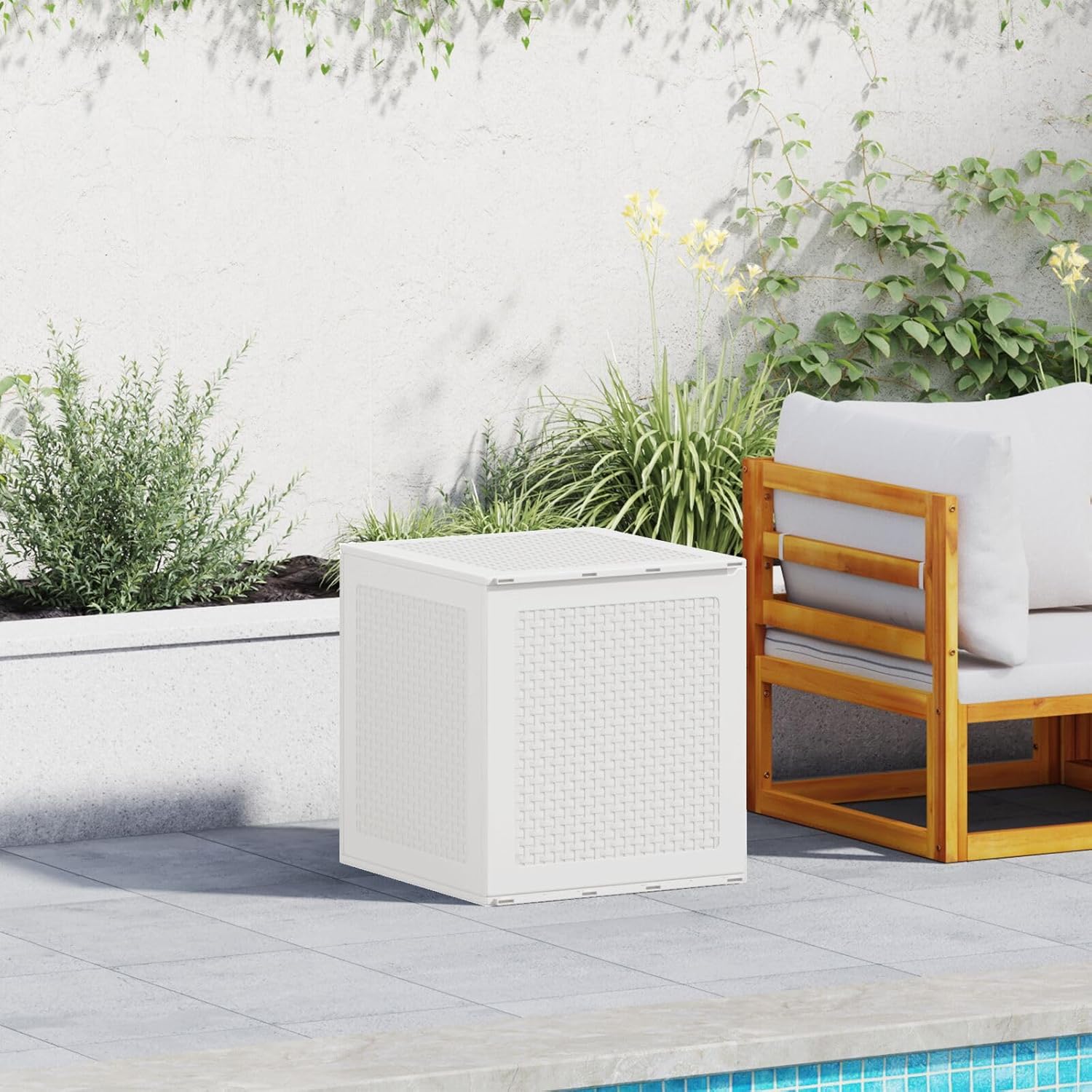 vidaXL Garden Storage Box - Compact Outdoor White 55x53x57 cm - PP Weather-Resistant Cubic Box for Patio, Balcony, or Garden Tools and Cushions