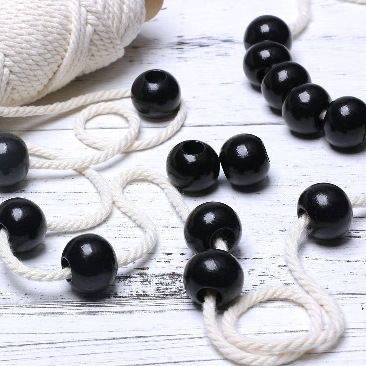 40 Pieces Black Wooden Macrame Beads 25mm with 10mm Large Hole for Craft, Wood Spacer Beads, Natural Round Ball Farmhouse Wooden Loose Beads for Garlands/Jewelry Making/Home Wall Hanging Decor