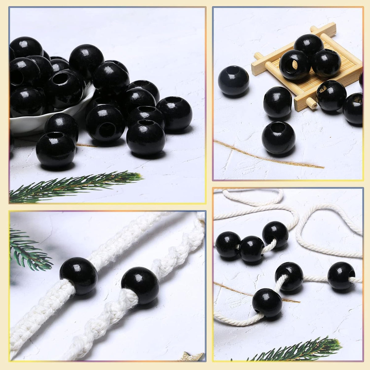 40 Pieces Black Wooden Macrame Beads 25mm with 10mm Large Hole for Craft, Wood Spacer Beads, Natural Round Ball Farmhouse Wooden Loose Beads for Garlands/Jewelry Making/Home Wall Hanging Decor