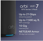 870 Series Tri - band WiFi 7 Mesh System (RBE873B) - Router + 2 Satellite Extenders, Security Features, Up to 21 Gbps, Covers up to 7,500 sq. ft., 150 Devices, 10 Gig Internet Port, Black - Networking Device - British D'sire