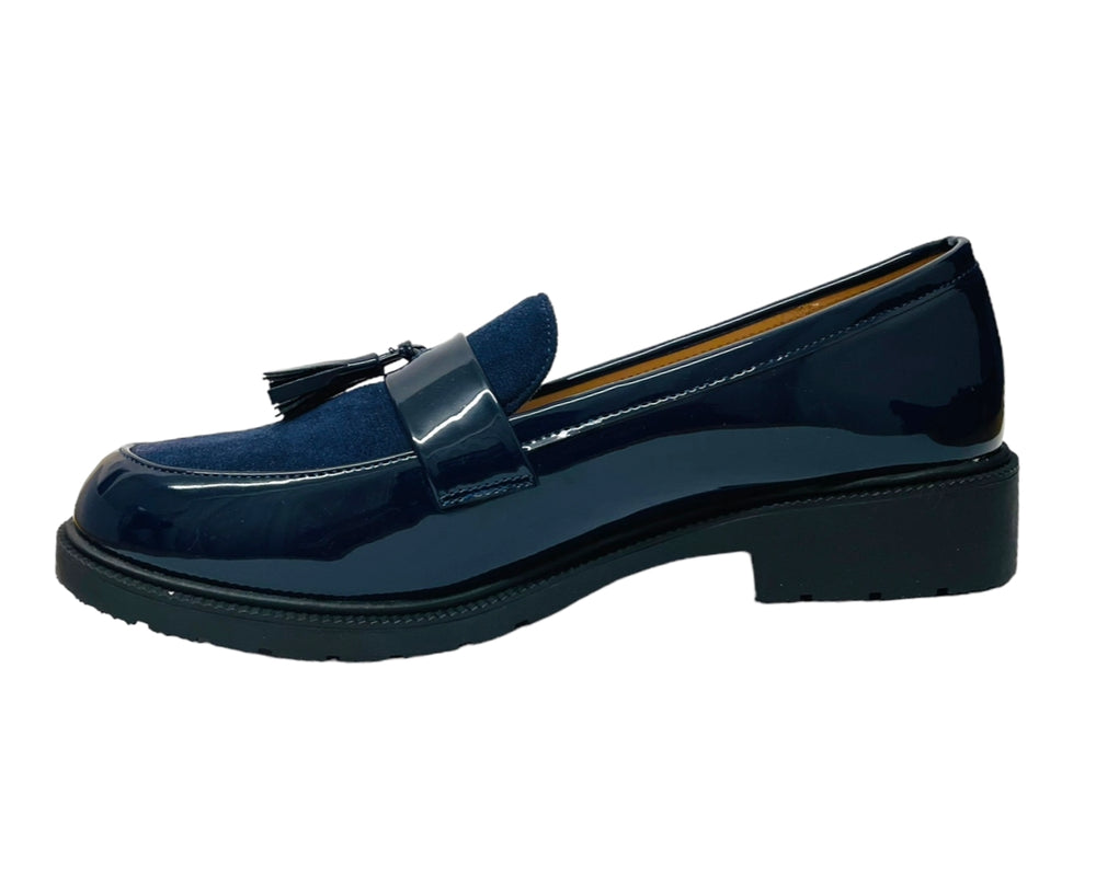 Faux Patent Leather Tassel Slip On Shoes