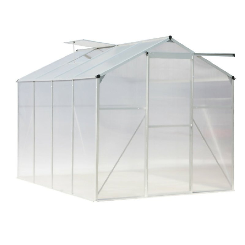 8ft × 6ft Greenhouse Polycarbonate Aluminium Greenhouse with Window and Sliding Door - Greenhouse - British D'sire
