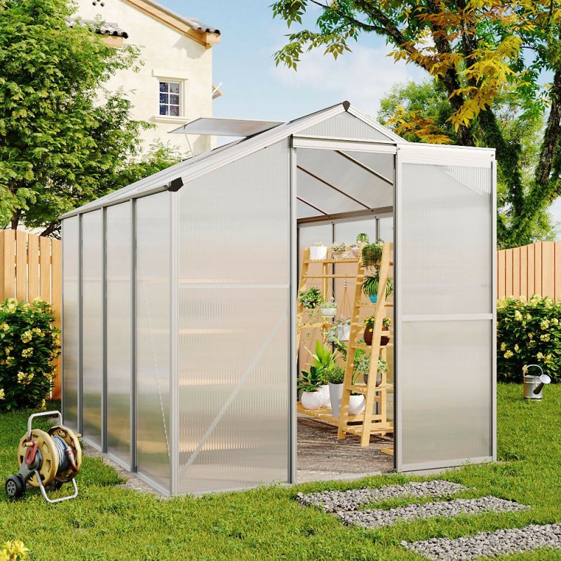 8ft × 6ft Greenhouse Polycarbonate Aluminium Greenhouse with Window and Sliding Door - Greenhouse - British D'sire Main image