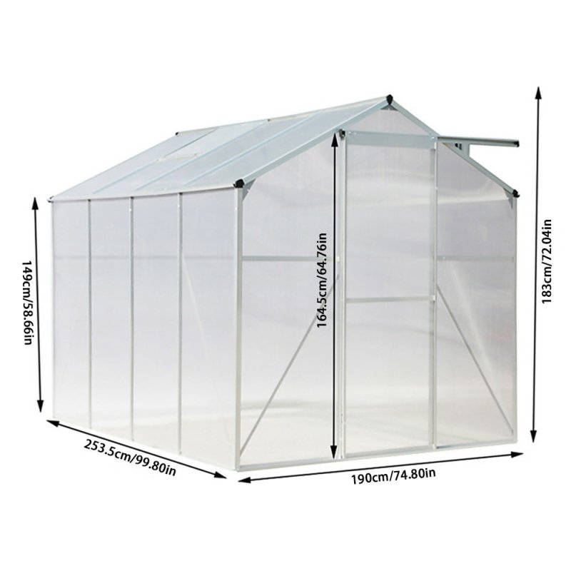 8ft × 6ft Greenhouse Polycarbonate Aluminium Greenhouse with Window and Sliding Door - Greenhouse - British D'sire