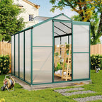 8ft × 6ft Greenhouse Polycarbonate Aluminium Greenhouse with Window, Sliding Door, and Foundation - Greenhouse - British D'sire