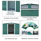 8ft x 8ft Metal Garden Shed Garden Storage with Free Base Foundation - Garden Shed - British D'sire