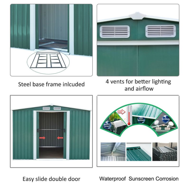 8ft x 8ft Metal Garden Shed Garden Storage with Free Base Foundation - Garden Shed - British D'sire